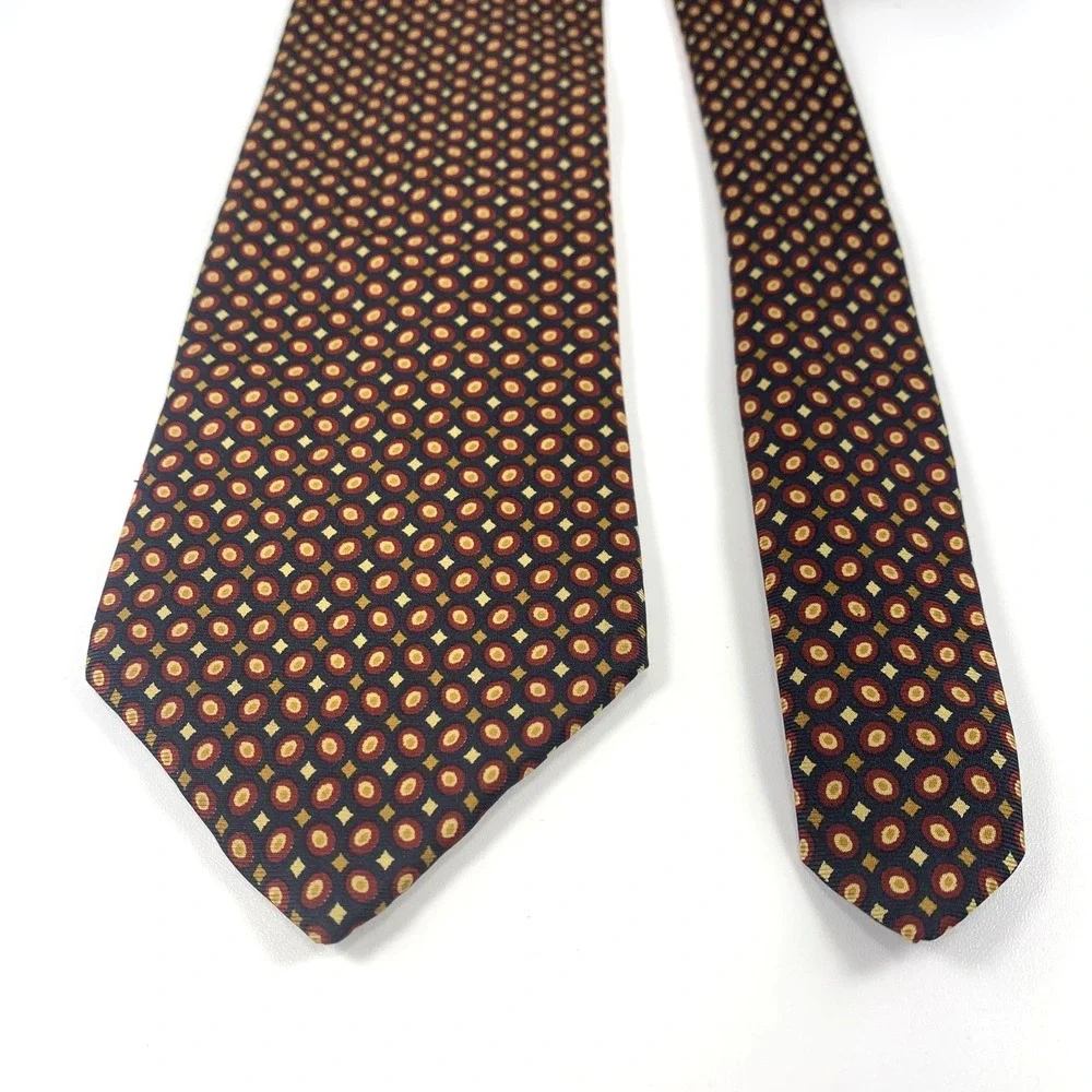 Brooks Brothers MAKERS Mens Tie Black w/ Burgundy & Ivory Geomentric Design XL